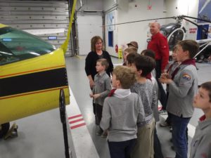 NSCC's Rose Legge gives 26th Halifax Cubs a tour of the NSCC Aviation Institute.