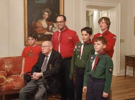 26th Halifax Scouts meet Fred Turnbull, D-Day veteran.